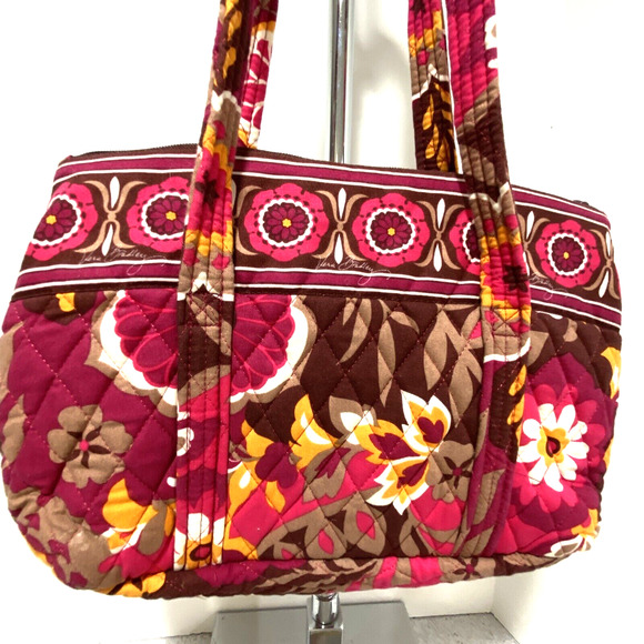 Vera Bradley Purse Carnaby 2009 Small Shoulder bag Tote Pink Orange Floral Quilt - Picture 4 of 9